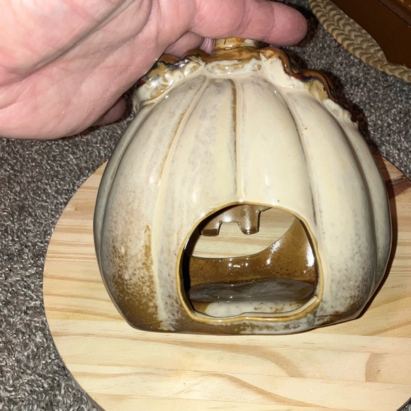 Hand Crafted Stoneware Pottery Pumpkin Tea Light Lantern 6” X 8” - Picture 3 of 5